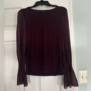 White House Black Market Wine V-Neck Blouse